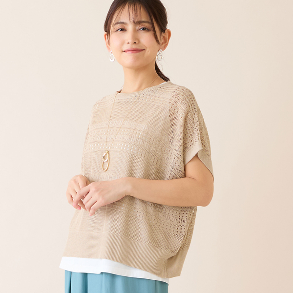 新品！OHGA 洗えるニット 洗える】透かし編みニットプルオーバー | レディースファッション