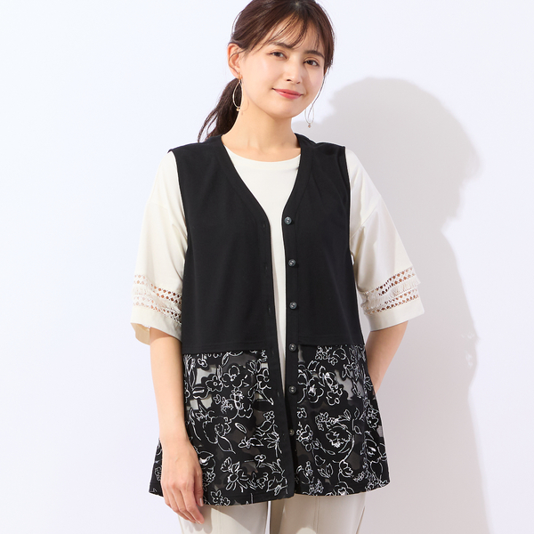 洗える・アンサンブル可】裾シアーフラワーベスト | レディース
