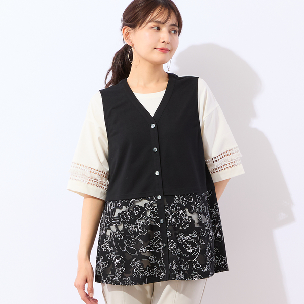 洗える・アンサンブル可】裾シアーフラワーベスト | レディース
