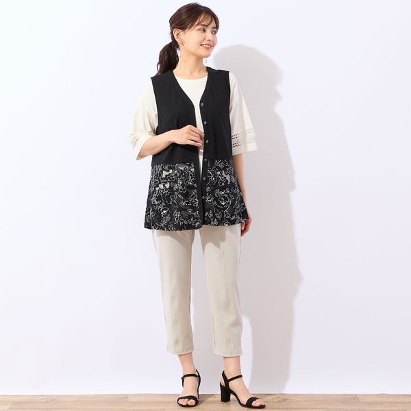 洗える・アンサンブル可】裾シアーフラワーベスト | レディース