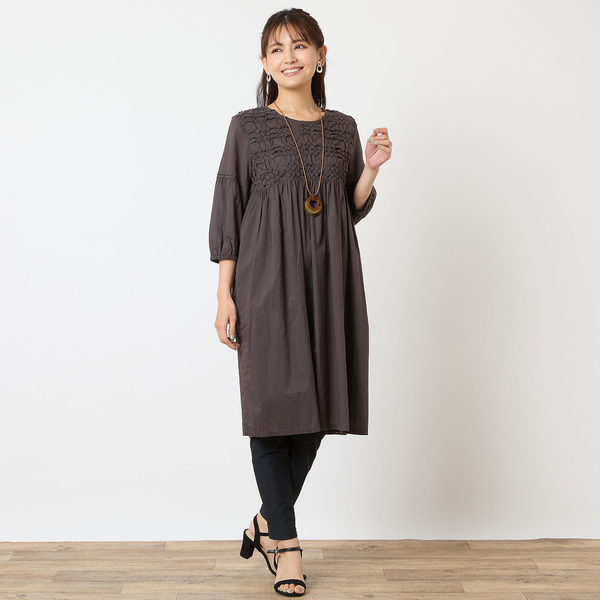 洗える・綿100%】スモッキング刺繍チュニック | レディース