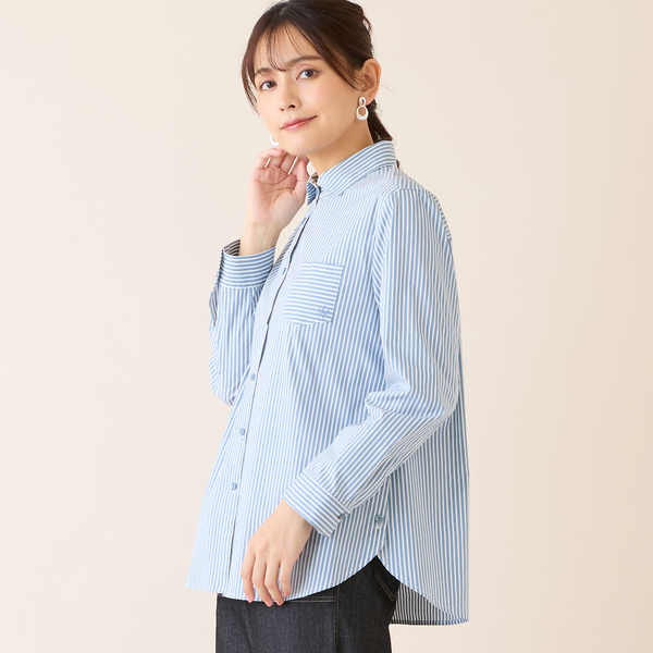 洗える】サイドスリットストライプシャツ | レディースファッション