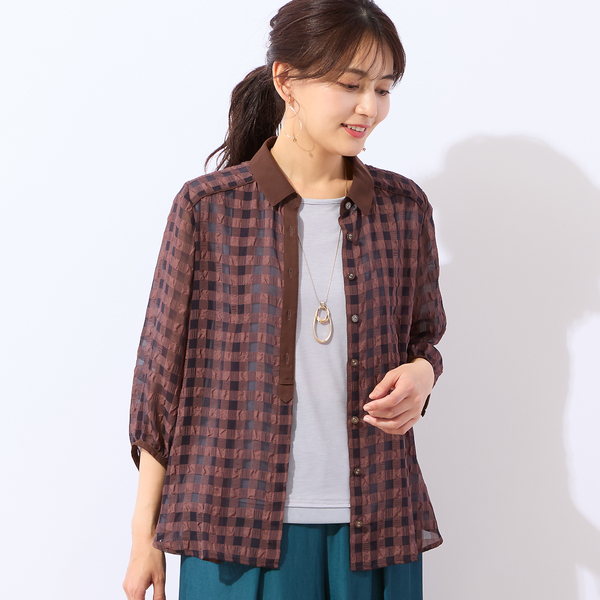  golf 2way 刺繍　ギンガムチェック　ウエア　洗える 洗える】シアーギンガムチェックシャツ | レディースファッション