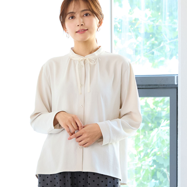 接触冷感・洗える・ブラックのみセットアップ可】リボンタイシャツ