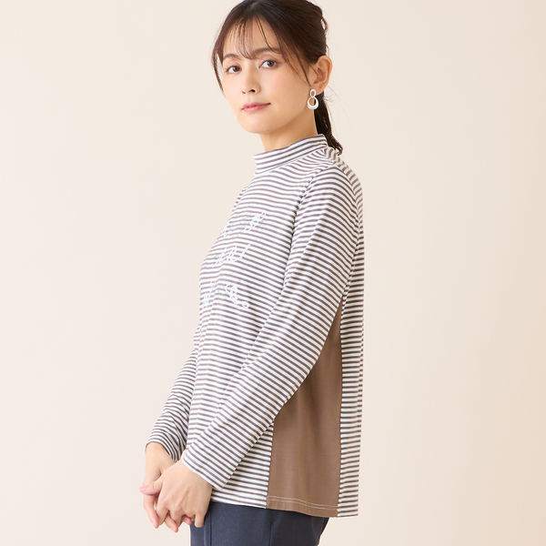 洗える】刺繍入りボーダーカットソー | レディースファッション