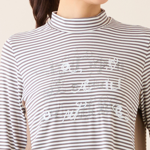 洗える】刺繍入りボーダーカットソー | レディースファッション