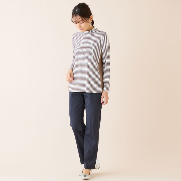 洗える】刺繍入りボーダーカットソー | レディースファッション