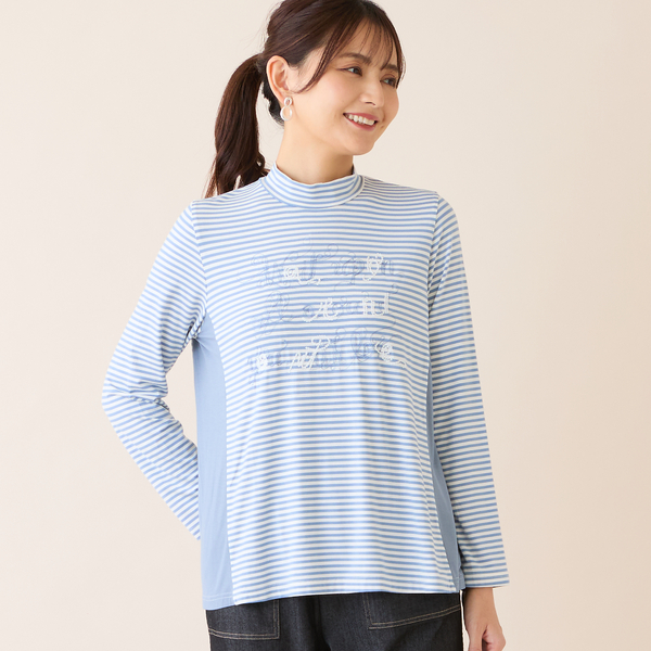 洗える】刺繍入りボーダーカットソー | レディースファッション