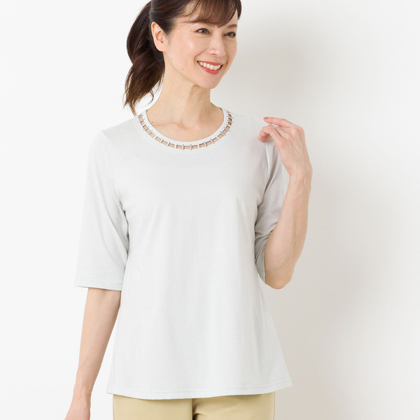 ハシゴ刺繍 コットンTシャツ | レディースファッション【JUNIOR ハシゴ刺繍 コットンTシャツ | レディースファッション【JUNIOR