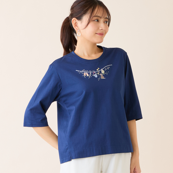 洗える・綿100%・日本製】モチーフ刺繍Tシャツ | レディース