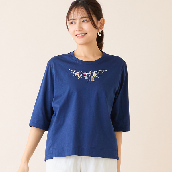 洗える・綿100%・日本製】モチーフ刺繍Tシャツ | レディース
