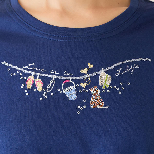 洗える・綿100%・日本製】モチーフ刺繍Tシャツ | レディース