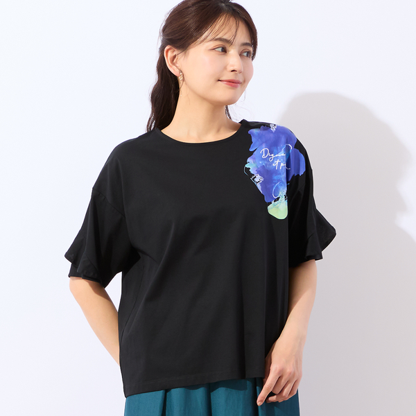 洗える・綿100%】フリルスリーブTシャツ | レディースファッション