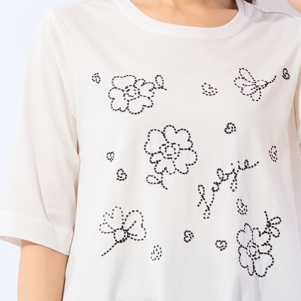 洗える・綿100%】花刺繍AラインTシャツ | レディースファッション