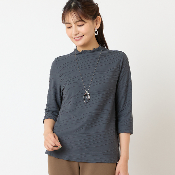 ミ・デゥー mi・deu・・・ シルケット胸ロゴフリル袖Tシャツ （チャコールグレイ） ミ・デゥー mi・deu・・・ シルケット胸ロゴフリル袖Tシャツ