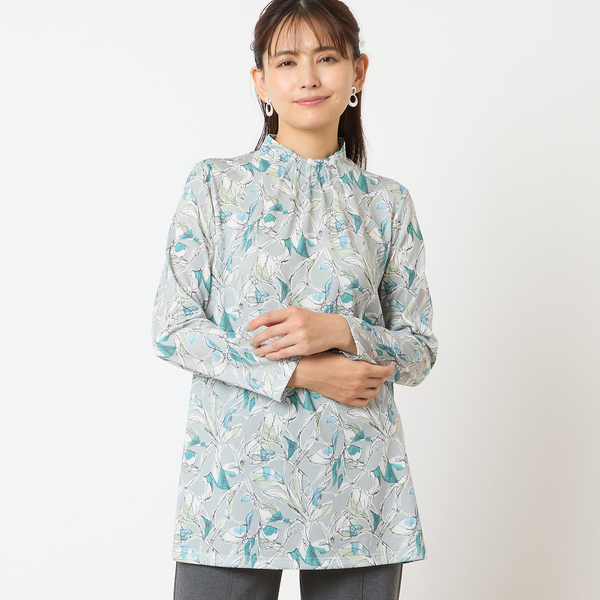 洗える・日本製】襟ピンタック 花柄チュニック | レディース