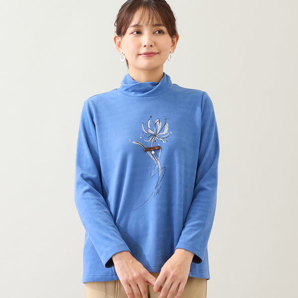 【新品】定価42,900円　花柄プリントボーダーカットソー　長袖　ネイビー13号 新品】定価42,900円 花柄プリントボーダーカットソー 長袖 ネイビー13