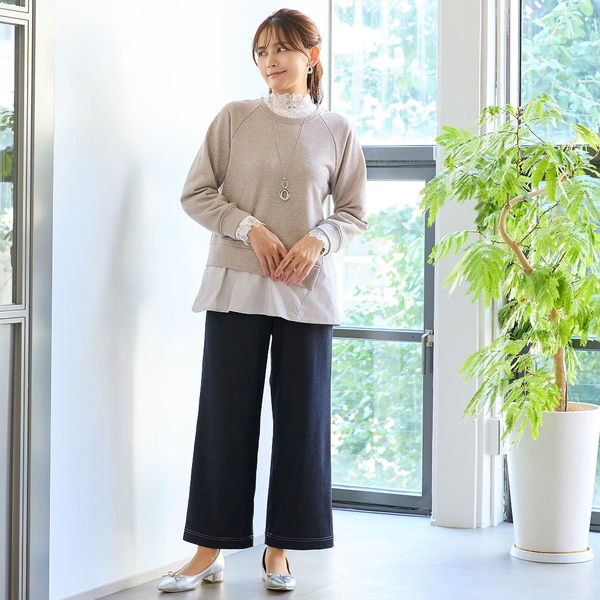 洗える】ラメ裏毛レイヤード風プルオーバー | レディースファッション