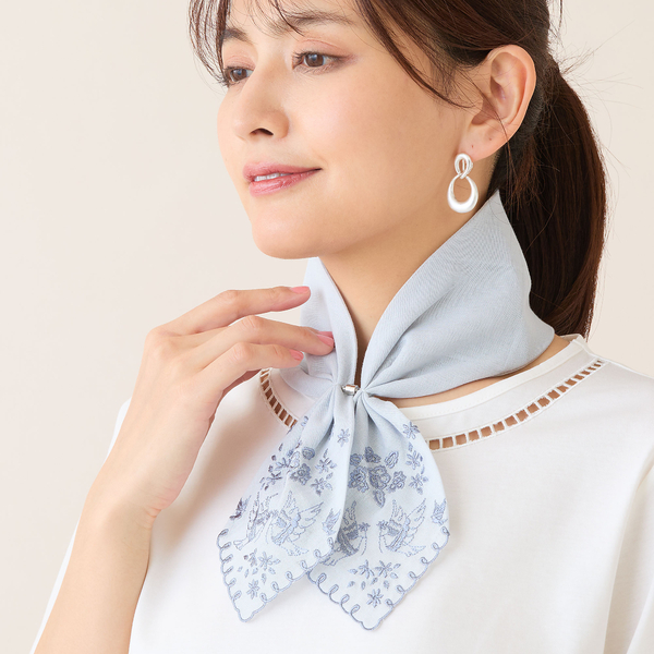 マグネットつき】スカラップ刺繍コットンスカーフ | レディース
