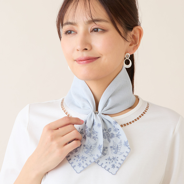 マグネットつき】スカラップ刺繍コットンスカーフ | レディース
