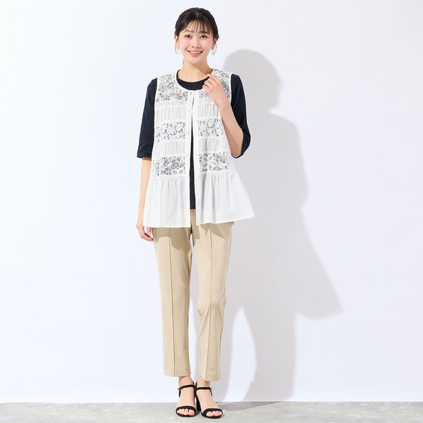 洗える・L～4Lサイズ】レースミックスジレ | レディースファッション