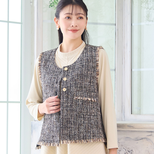 yu様リクエスト　レースドッキングベスト　ツイードベスト ツイードベスト | レディースファッション【JUNIOR Online Shop】