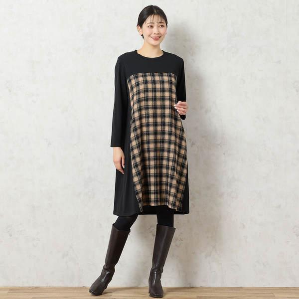 WEB限定カラーあり・3L/4Lサイズあり】チェック柄Aラインワンピース