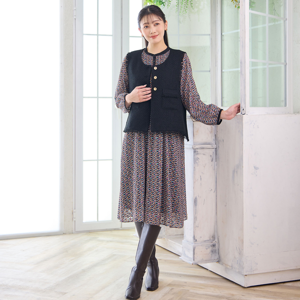 人気アイテム・洗える・3L/4Lサイズあり】カットジャカードワンピース