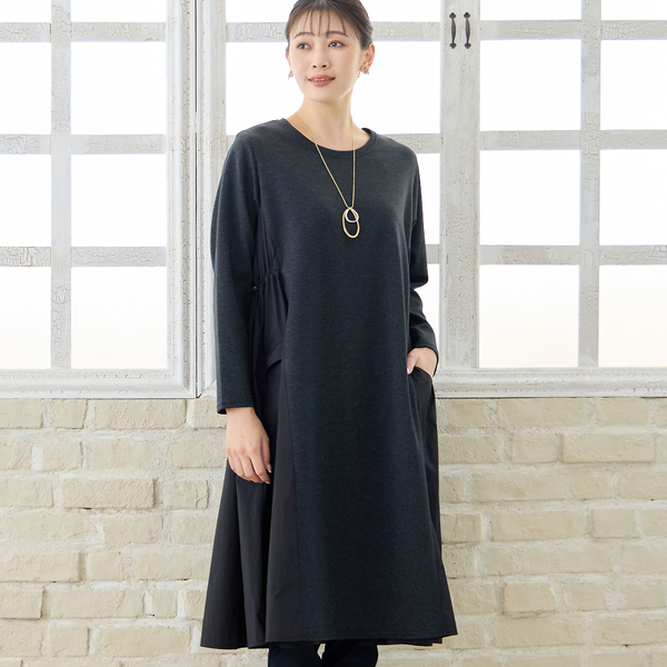 【洗える】プラスオトハ　ロング　ワンピース　モヘヤタフタドッキングワンピース 新品！プラスオトハPLUS OTO. HA モヘヤ×タフタドッキングワンピース