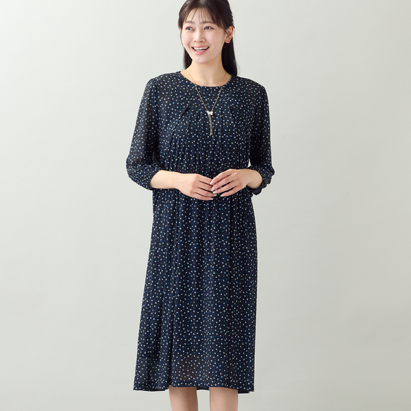 極美品 NEMIKA Leilian ドット柄 ミモレ丈ワンピース Lサイズ ドット