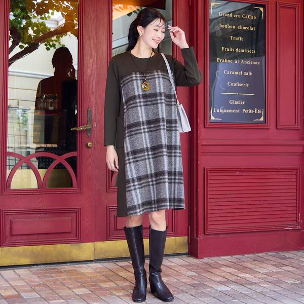 バーバリー　チェックワンピース WEB限定カラーあり・3L/4Lサイズあり】スライバーチェックワンピース