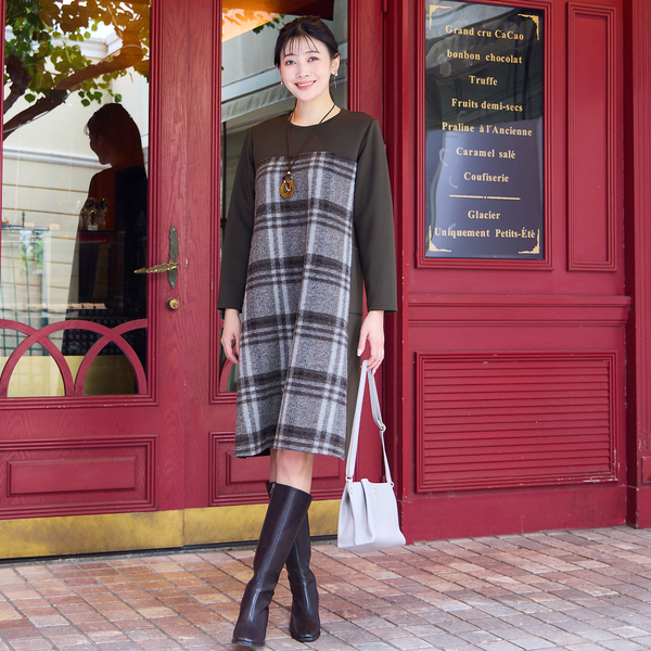 WEB限定カラーあり・3L/4Lサイズあり】スライバーチェックワンピース