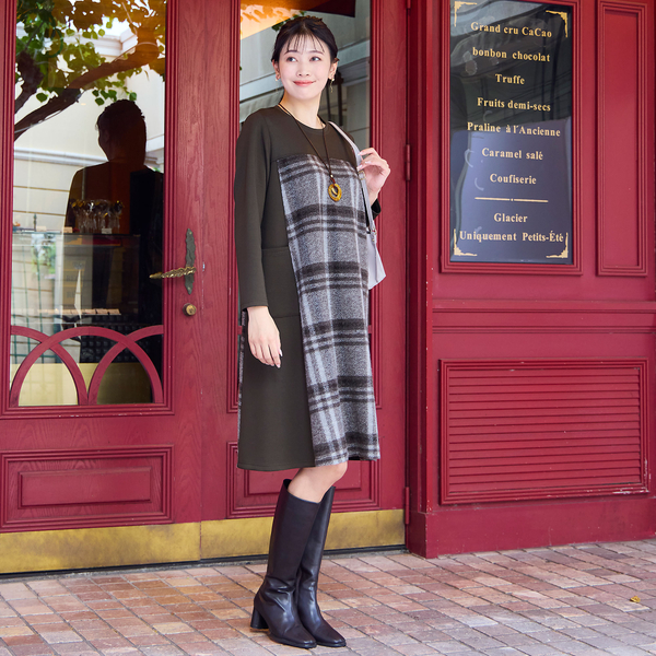 WEB限定カラーあり・3L/4Lサイズあり】スライバーチェックワンピース