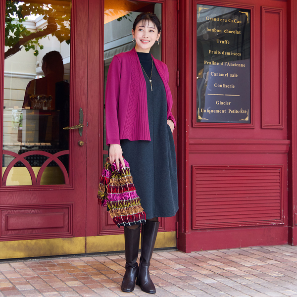 3L/4Lサイズあり】綿混ジャージー レイヤード風ワンピース