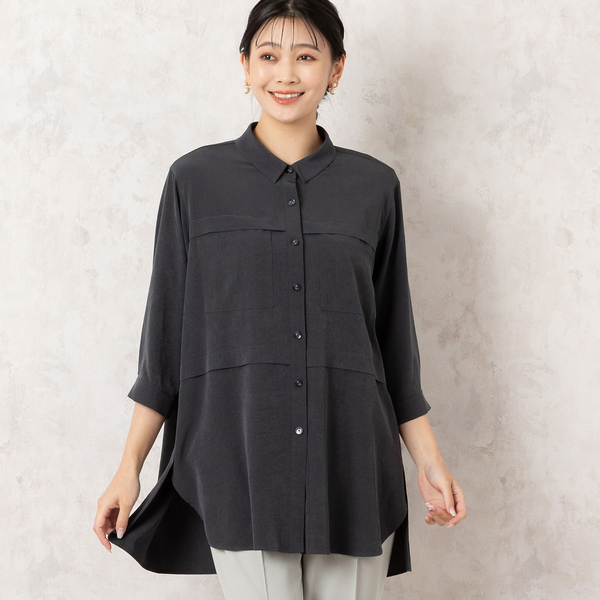 【洗える・接触冷感】Soalon 胸ポケット フレアシャツ 洗える・接触冷感】Soalon 胸ポケット フレアシャツ