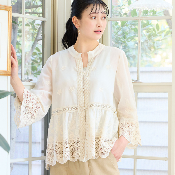 洗える・M～3Lサイズ】レース刺繍ブラウス | レディースファッション