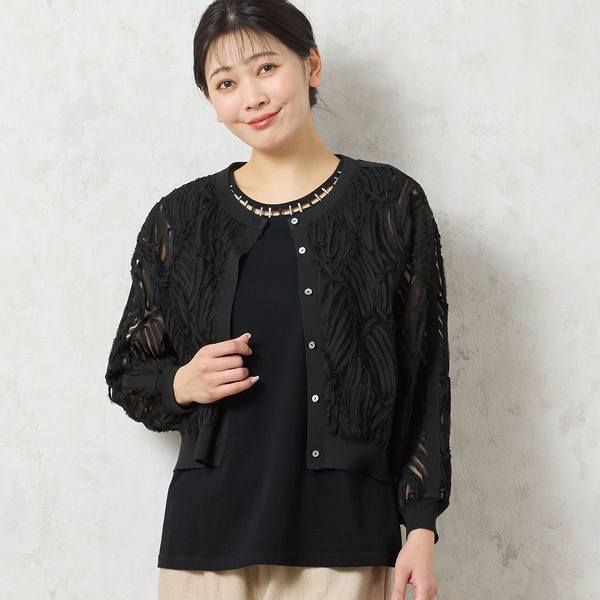 【洗える・限定カラーあり】テープ刺繍シアーカーディガン 洗える・限定カラーあり】テープ刺繍シアーカーディガン