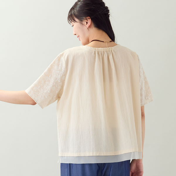 洗える・日本製・L～3Lサイズ】綿麻刺繍入りブラウス | レディース