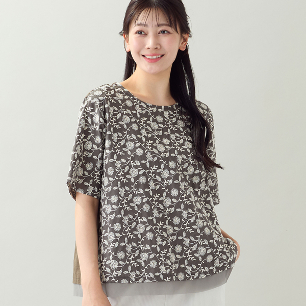 洗える・日本製・L～3Lサイズ】綿麻刺繍入りブラウス | レディース