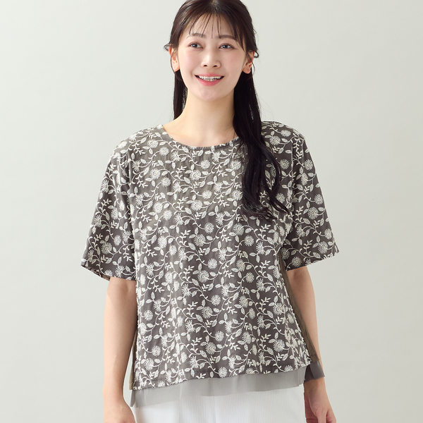 洗える・日本製・L～3Lサイズ】綿麻刺繍入りブラウス | レディース