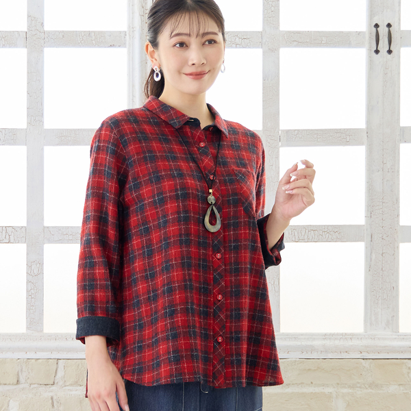 WEB限定カラーあり・3L/4Lサイズあり】ウールチェックシャツ