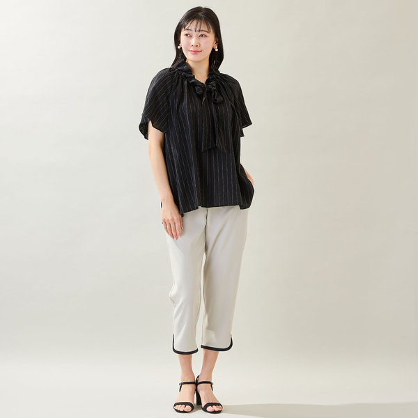 洗える・接触冷感・M～3Lサイズ】ヘムパイピングクロップドパンツ
