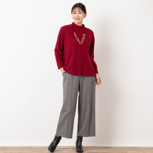 あったか素材]両面起毛ピンタック千鳥柄ワイドパンツ