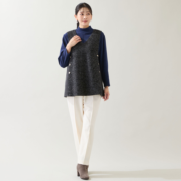 あったか素材・洗える・3L/4Lサイズあり】両面起毛ピンタックパンツ