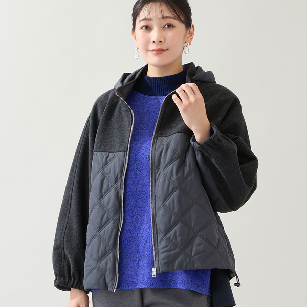 フード取り外し可】ジャージー×キルトのドルマンジャケット