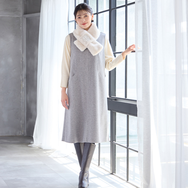 2WAY・3L/4Lサイズあり】Aラインジャンパースカート（グレー