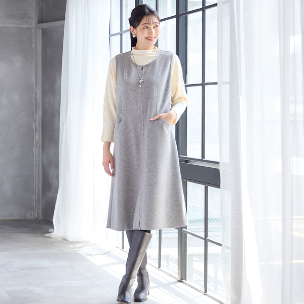 2WAY・3L/4Lサイズあり】Aラインジャンパースカート（グレー