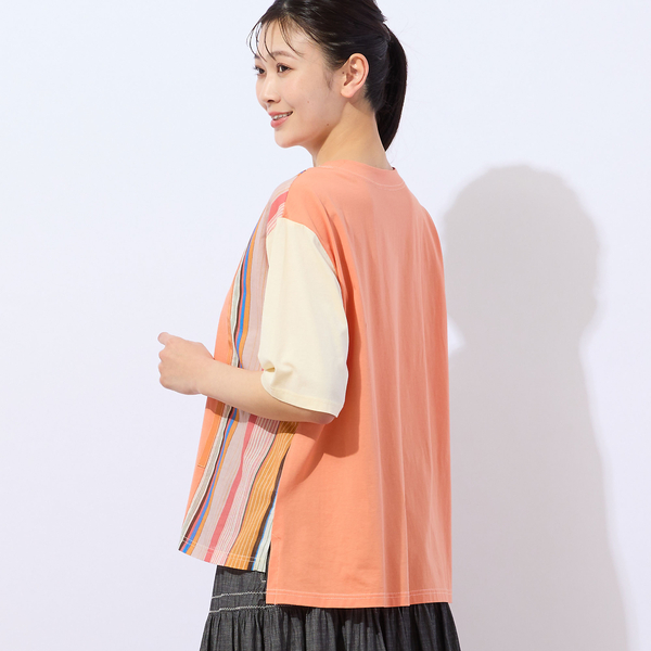 【洗える・綿100】マルチストライプ ドッキングTシャツ 洗える・綿100%】マルチストライプ ドッキングTシャツ
