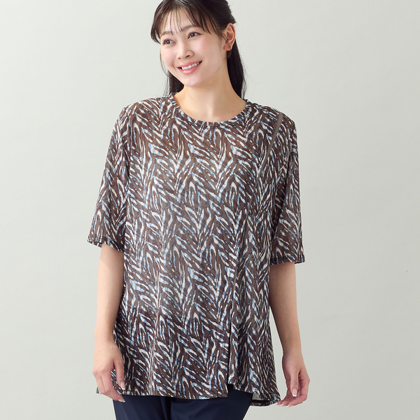 洗える・L～4Lサイズ】ゼブラ柄アシンメトリーTシャツ | レディース