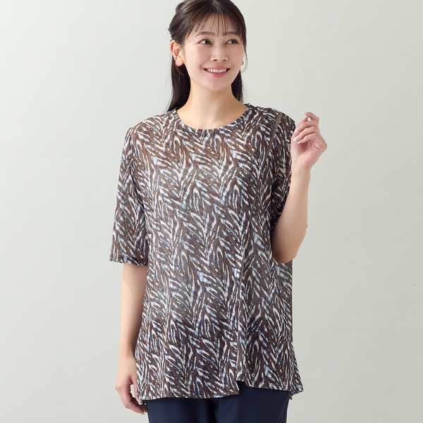 洗える・L～4Lサイズ】ゼブラ柄アシンメトリーTシャツ | レディース